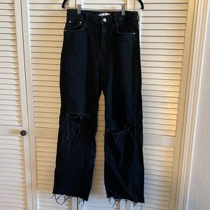 Zara Womens Wide leg ripped Jeans Size 8